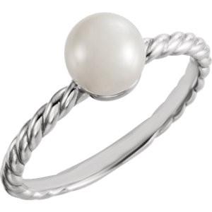 6.5-7mm Freshwater Cultured Pearl Rope Ring - 14k Gold (Y, W or R), Sterling Silver