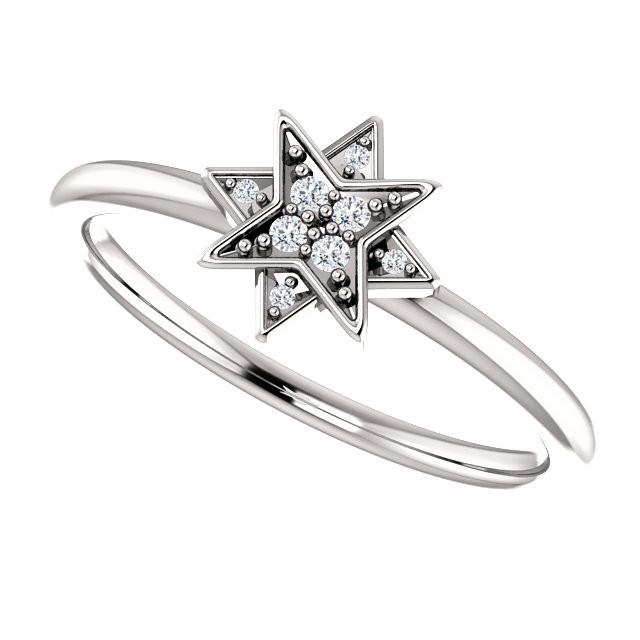 0.04 CTW Diamond Star Ring - Sterling Silver, 14k Gold (Y, W or R), Platinum