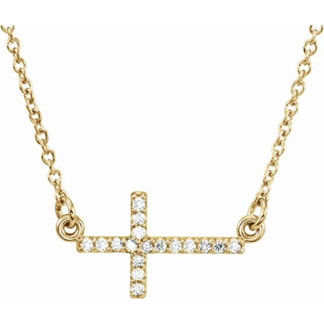 0.07 CTW Diamond Sideways Cross 16-18" Necklace - 14K Gold (Y, W, or R), or Platinum