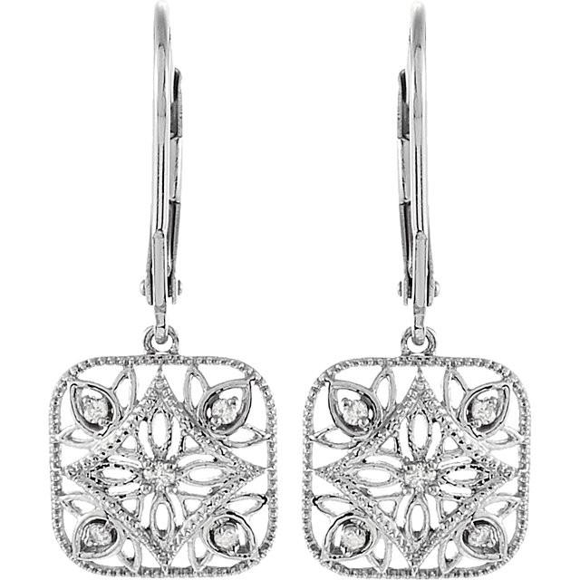 Sterling Silver 1/10 Diamond Accented Lever Back Earrings