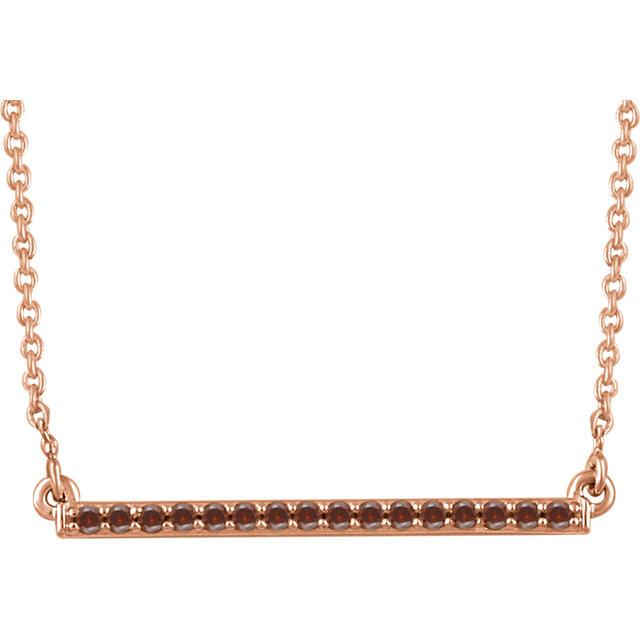 1/6 CTW Cognac Red Diamond Bar Necklace  16-18" - 14k Rose Gold