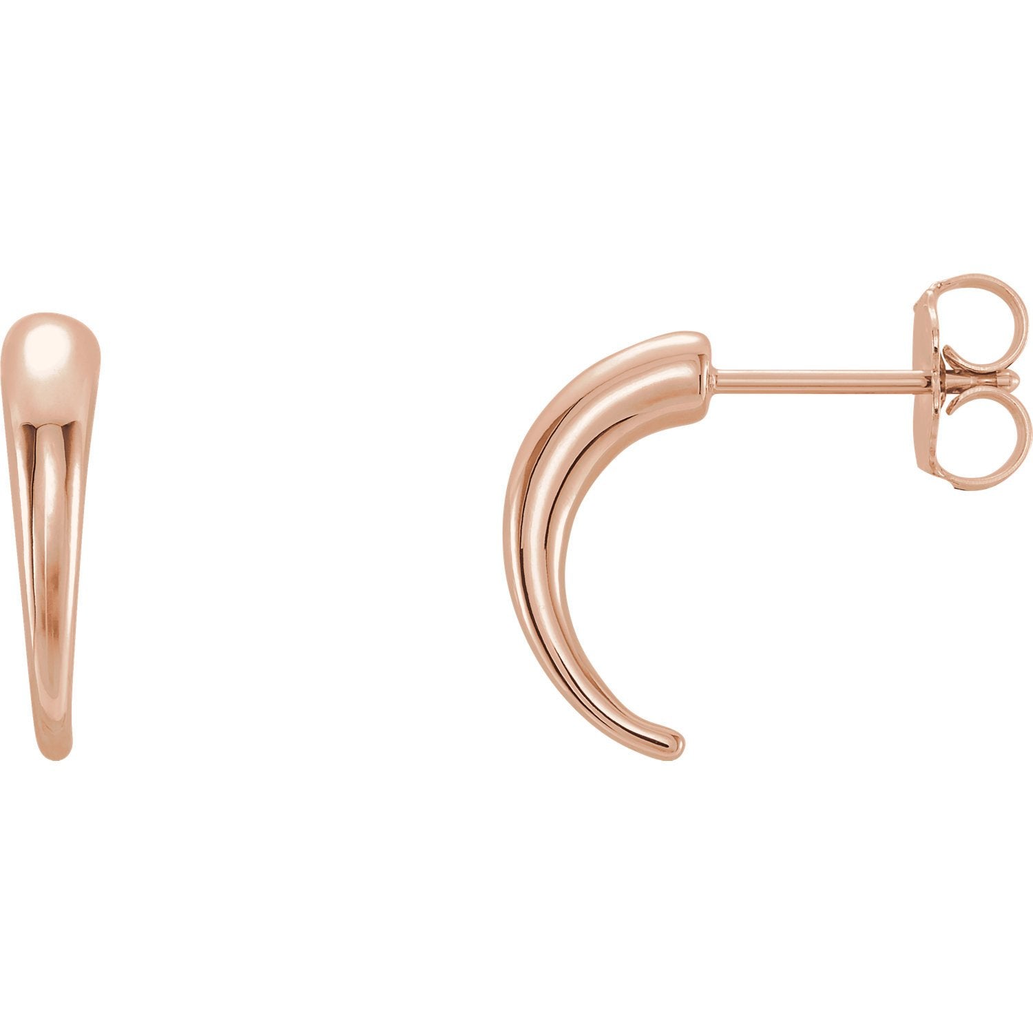 Horn Shaped J-Hoop Earrings - 14K Rose Gold