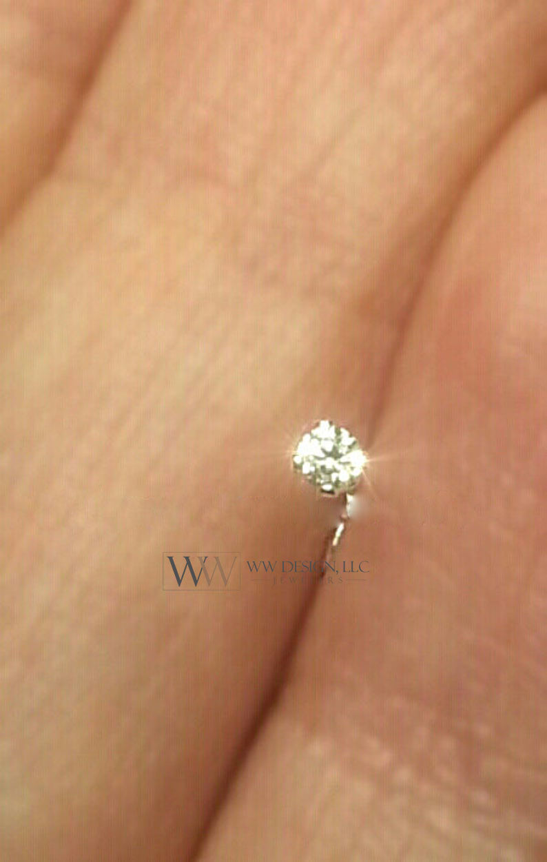 Nose Ring Stud Post w/ 2mm Swarovski Crystal - Sterling Silver or 14k Yellow/ White Gold Filled/ Solid L-Post White Clear Sparkly Crystal CZ