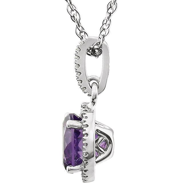 Amethyst & 1/10 CTW Diamond Necklace 18" - 14k White gold