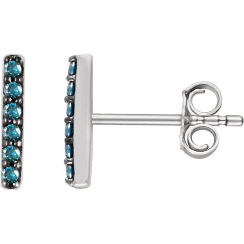 1/10 CTW Blue Diamond Vertical Bar Earrings - 14K White Gold