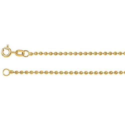 1.75mm Hollow Bead 7" Chain Bracelet - 14k Yellow Gold