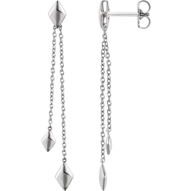 Geometric Diamond Shaped Chain Drop Earrings - 14K Gold (Y, W or R)