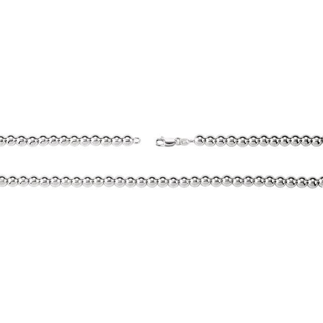 6mm Hollow Bead 7" Chain Bracelet - Sterling Silver