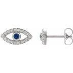 Evil Eye Blue Sapphire & White Sapphire Earrings - 14K Gold (Y, R or W), Platinum, or Sterling Silver