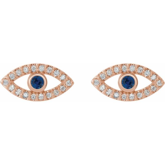 Evil Eye Blue Sapphire & White Sapphire Earrings - 14K Gold (Y, R or W), Platinum, or Sterling Silver