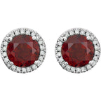 Mozambique Garnet & 1/8 CTW Diamond Earrings - 14k White gold