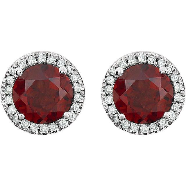 Mozambique Garnet & 1/8 CTW Diamond Earrings - 14k White gold