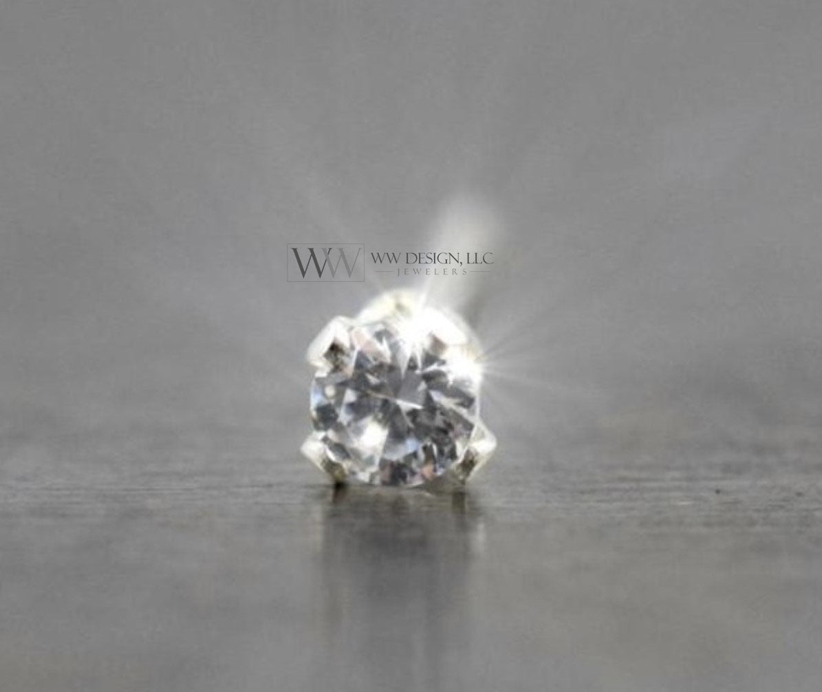 Nose Ring Stud Post w/ 2mm Swarovski Crystal - Sterling Silver or 14k Yellow/ White Gold Filled/ Solid L-Post White Clear Sparkly Crystal CZ