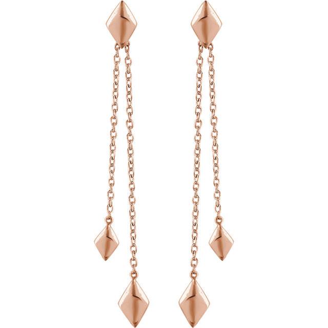 Geometric Diamond Shaped Chain Drop Earrings - 14K Gold (Y, W or R)
