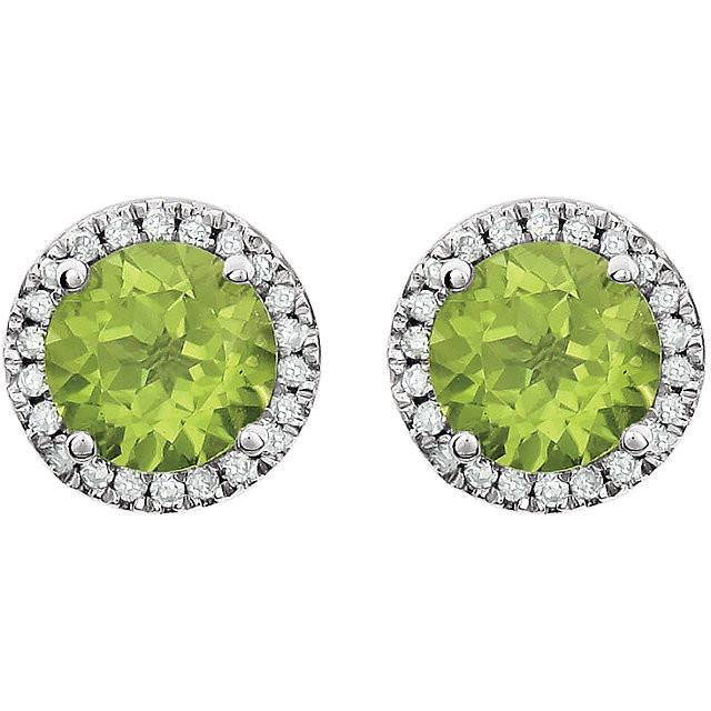 Peridot & 1/8 CTW Diamond Earrings - 14k White gold