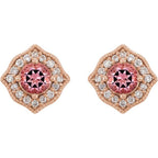 Pink Topaz and 1/8 CTW Diamond Earrings - 14k Rose Gold