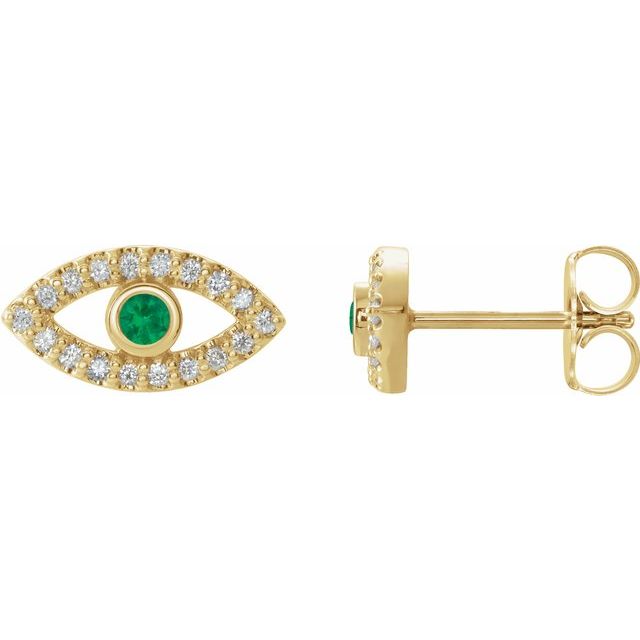 Evil Eye Emerald & White Sapphire Earrings - 14K Gold (Y, R or W), Platinum, or Sterling Silver