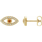 Evil Eye Citrine & White Sapphire Earrings - 14K Gold (Y, R or W), Platinum, or Sterling Silver