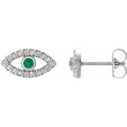 Evil Eye Emerald & White Sapphire Earrings - 14K Gold (Y, R or W), Platinum, or Sterling Silver