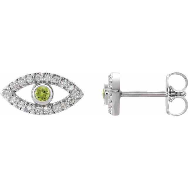 Evil Eye Peridot & White Sapphire Earrings - 14K Gold (Y, R or W), Platinum, or Sterling Silver SuccessActive