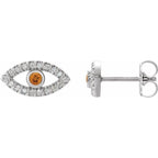 Evil Eye Citrine & White Sapphire Earrings - 14K Gold (Y, R or W), Platinum, or Sterling Silver