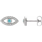 Evil Eye Blue Zircon & White Sapphire Earrings - 14K Gold (Y, R or W), Platinum, or Sterling Silver