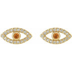 Evil Eye Citrine & White Sapphire Earrings - 14K Gold (Y, R or W), Platinum, or Sterling Silver