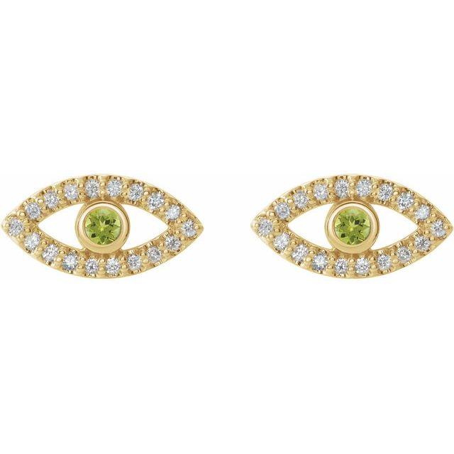 Evil Eye Peridot & White Sapphire Earrings - 14K Gold (Y, R or W), Platinum, or Sterling Silver SuccessActive