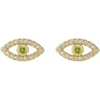 Evil Eye Peridot & White Sapphire Earrings - 14K Gold (Y, R or W), Platinum, or Sterling Silver SuccessActive