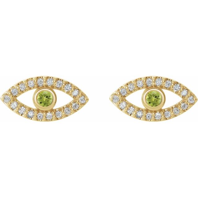 Evil Eye Peridot & White Sapphire Earrings - 14K Gold (Y, R or W), Platinum, or Sterling Silver SuccessActive