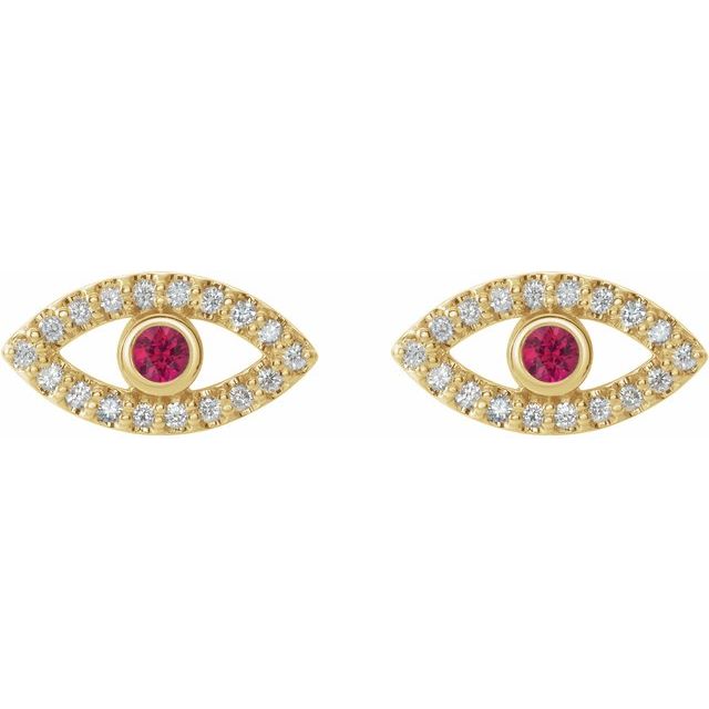 Evil Eye Ruby & White Sapphire Earrings - 14K Gold (Y, R or W), Platinum, or Sterling Silver