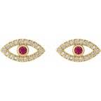 Evil Eye Ruby & White Sapphire Earrings - 14K Gold (Y, R or W), Platinum, or Sterling Silver