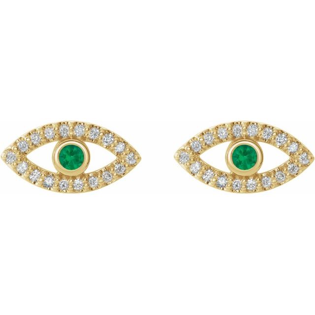 Evil Eye Emerald & White Sapphire Earrings - 14K Gold (Y, R or W), Platinum, or Sterling Silver
