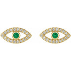 Evil Eye Emerald & White Sapphire Earrings - 14K Gold (Y, R or W), Platinum, or Sterling Silver