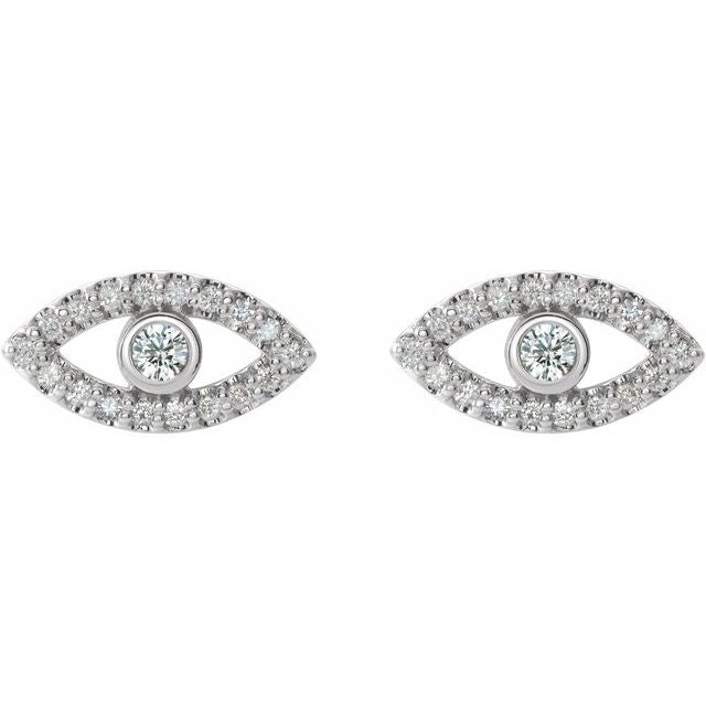 Evil Eye White Sapphire Earrings - 14K Gold (Y, R or W), Platinum, or Sterling Silver