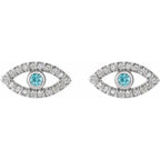 Evil Eye Blue Zircon & White Sapphire Earrings - 14K Gold (Y, R or W), Platinum, or Sterling Silver