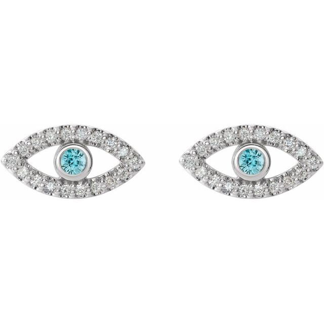 Evil Eye Blue Zircon & White Sapphire Earrings - 14K Gold (Y, R or W), Platinum, or Sterling Silver