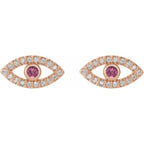 Evil Eye Pink Tourmaline & White Sapphire Earrings - 14K Gold (Y, R or W), Platinum, or Sterling Silver