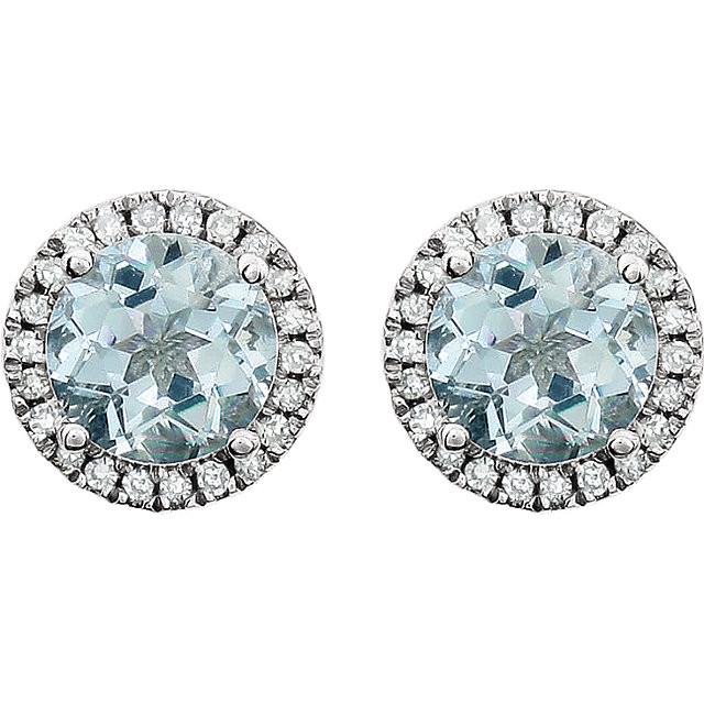 Aquamarine & 1/8 CTW Diamond Earrings - 14k White gold