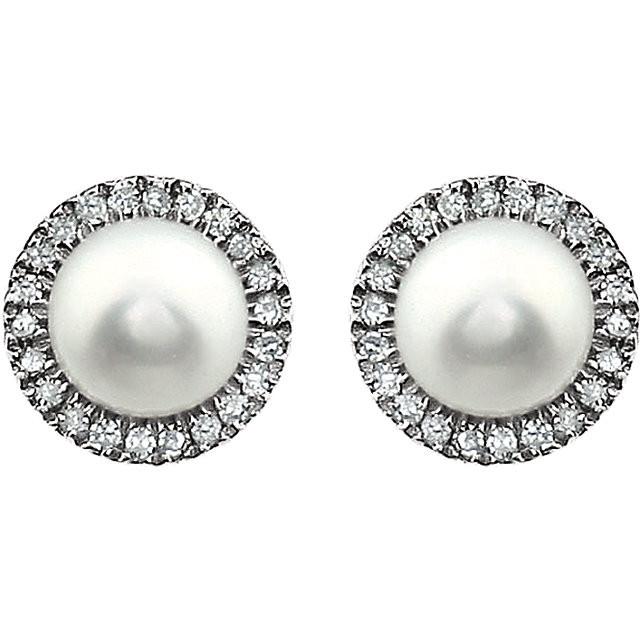 Freshwater Cultured Pearl & 1/8 CTW Diamond Earrings - 14k White gold