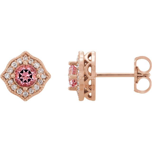 Pink Topaz and 1/8 CTW Diamond Earrings - 14k Rose Gold