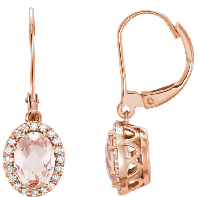14k Rose Gold Morganite & 1/5 CTW Diamond Earrings