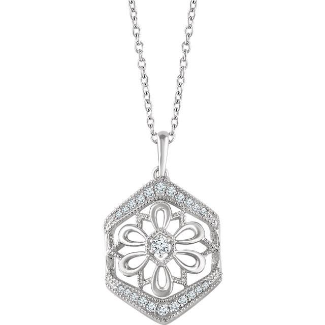 Sterling Silver 1/6 CTW Diamond Granulated Filigree Necklace