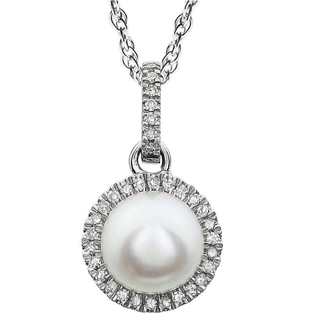 Pearl & 1/10 CTW Diamond Necklace 18" - 14k White gold