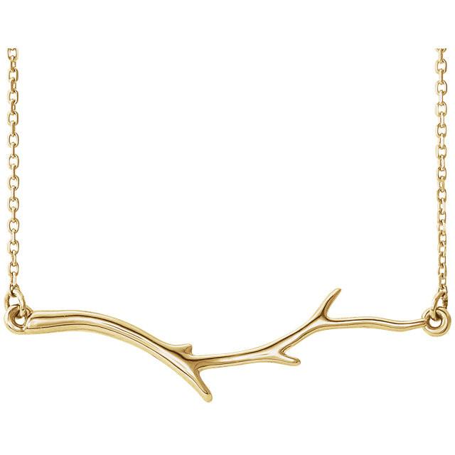 Branch Bar Necklace 16-18" - 14k Gold (Y, W or R), or Platinum, Sterling Silver