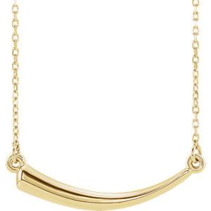 Horn Necklace, Bar Necklace 18" - 14k Gold (Y, W or R), or Platinum, Sterling Silver