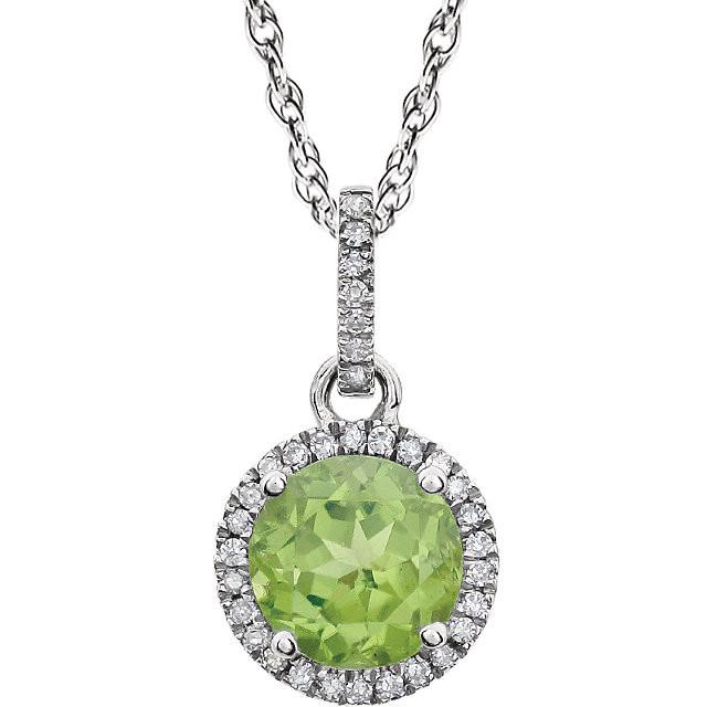 Peridot & 1/10 CTW Diamond Necklace 18" - 14k White gold