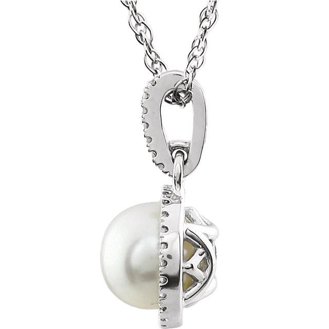 Pearl & 1/10 CTW Diamond Necklace 18" - 14k White gold