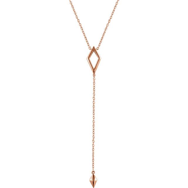 Geometric Diamond Shaped Y Necklace 16-18" - 14k Gold (Y, W or R)
