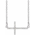 0.10 CTW Diamond Sideways Cross 16-18" Necklace - 14K Gold (Y, W, or R), or Platinum